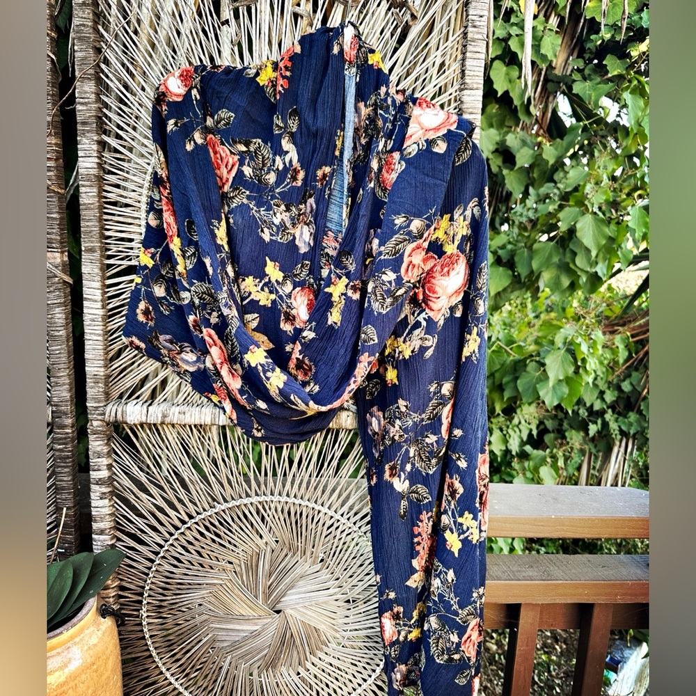SOLD Crinkle floral in denim color Scarf
